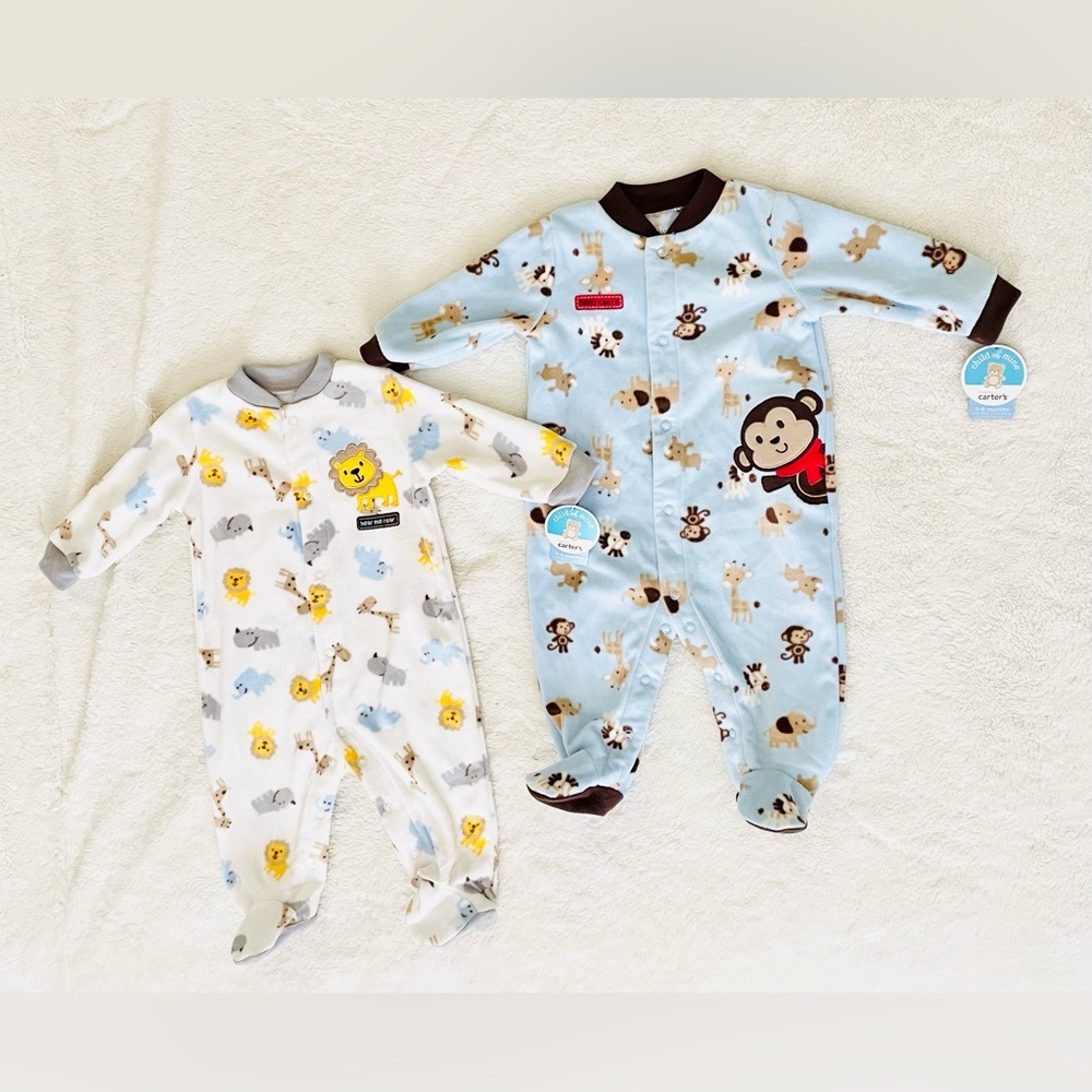 NEW Carters Child of Mine Sleepers 3-6 Month Unisex Monkey & Lion Fleece